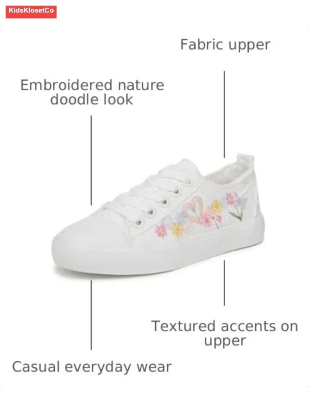 Kids Denim Fabric Sneakers Lace-Up Floral Embroidered Low Top Casual Walking